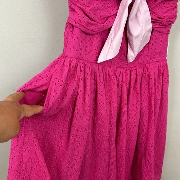 NWT Fushsia Pink Eyelet Flare Dress Sz M - Picture 7 of 12